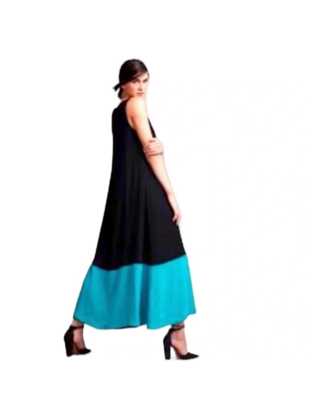 NWT Charlie Paige Maxi Black /Hot Pink Colorblock Stretch Tank Dress Sz XL